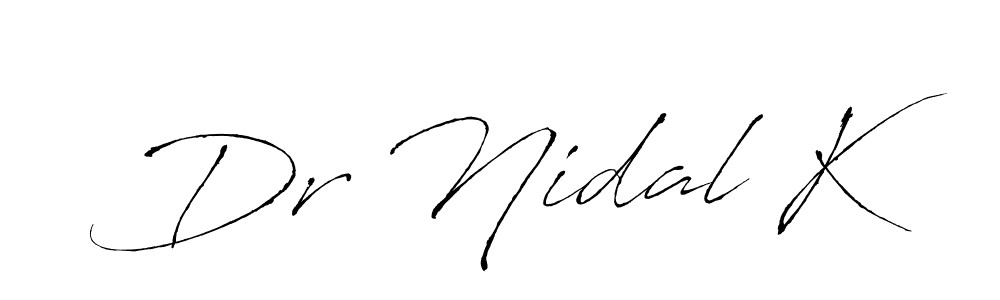 The best way (Antro_Vectra) to make a short signature is to pick only two or three words in your name. The name Dr Nidal K include a total of six letters. For converting this name. Dr Nidal K signature style 6 images and pictures png