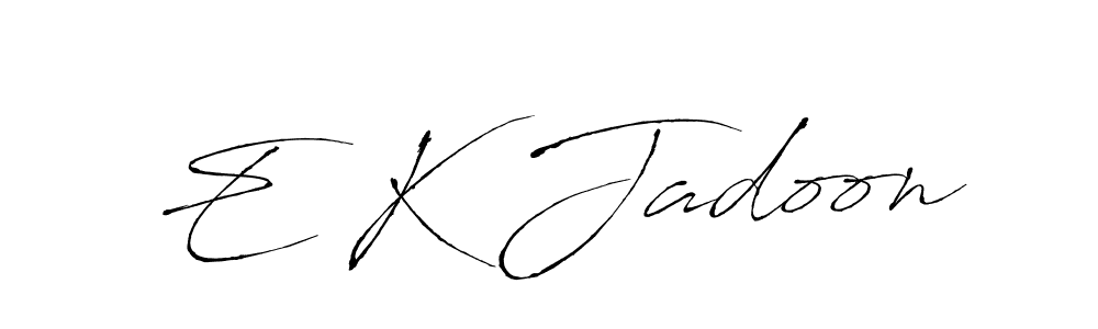 The best way (Antro_Vectra) to make a short signature is to pick only two or three words in your name. The name E K Jadoon include a total of six letters. For converting this name. E K Jadoon signature style 6 images and pictures png