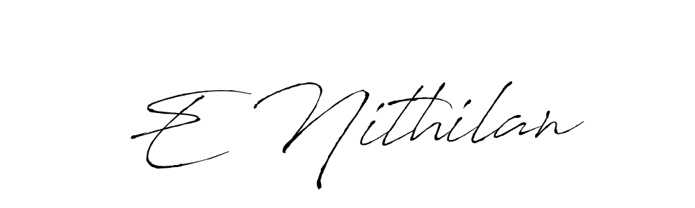 Use a signature maker to create a handwritten signature online. With this signature software, you can design (Antro_Vectra) your own signature for name E Nithilan. E Nithilan signature style 6 images and pictures png