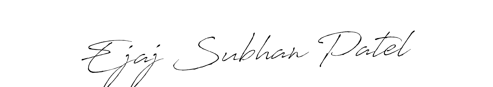 The best way (Antro_Vectra) to make a short signature is to pick only two or three words in your name. The name Ejaj Subhan Patel include a total of six letters. For converting this name. Ejaj Subhan Patel signature style 6 images and pictures png