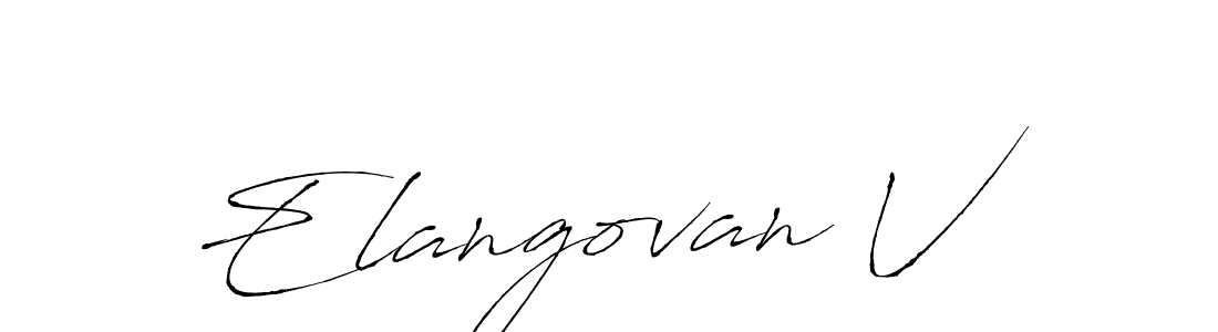 if you are searching for the best signature style for your name Elangovan V. so please give up your signature search. here we have designed multiple signature styles  using Antro_Vectra. Elangovan V signature style 6 images and pictures png