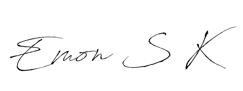 if you are searching for the best signature style for your name Emon S K. so please give up your signature search. here we have designed multiple signature styles  using Antro_Vectra. Emon S K signature style 6 images and pictures png