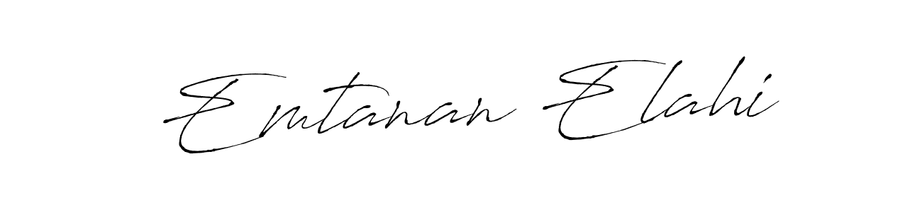 How to make Emtanan Elahi name signature. Use Antro_Vectra style for creating short signs online. This is the latest handwritten sign. Emtanan Elahi signature style 6 images and pictures png
