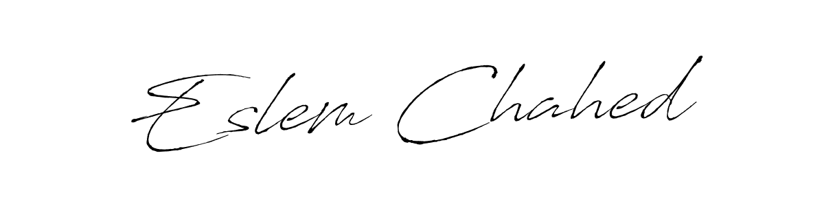 Design your own signature with our free online signature maker. With this signature software, you can create a handwritten (Antro_Vectra) signature for name Eslem Chahed. Eslem Chahed signature style 6 images and pictures png