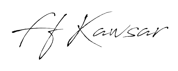 Stand out with a creative autograph for Ff Kawsar. The Antro_Vectra styling blends modern aesthetics with classic signature flourishes. Ff Kawsar signature style 6 images and pictures png