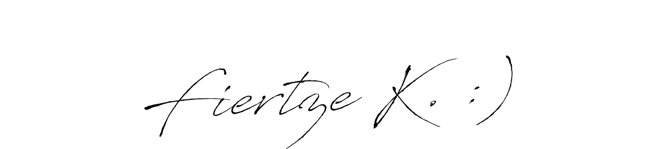 The best way (Antro_Vectra) to make a short signature is to pick only two or three words in your name. The name Fiertze K. :) include a total of six letters. For converting this name. Fiertze K. :) signature style 6 images and pictures png