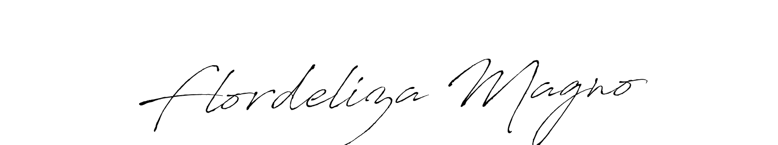 How to make Flordeliza Magno name signature. Use Antro_Vectra style for creating short signs online. This is the latest handwritten sign. Flordeliza Magno signature style 6 images and pictures png