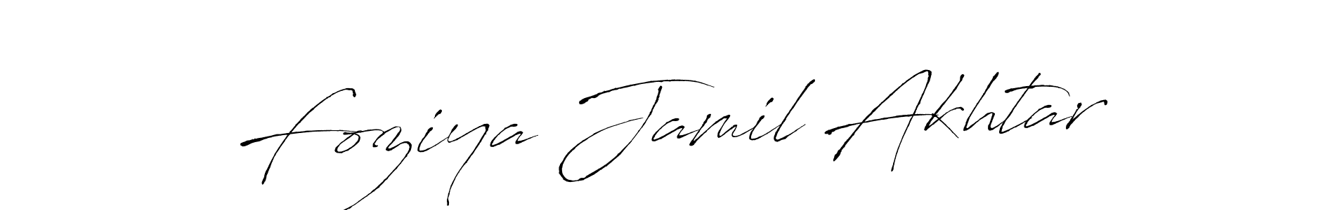 How to make Foziya Jamil Akhtar name signature. Use Antro_Vectra style for creating short signs online. This is the latest handwritten sign. Foziya Jamil Akhtar signature style 6 images and pictures png