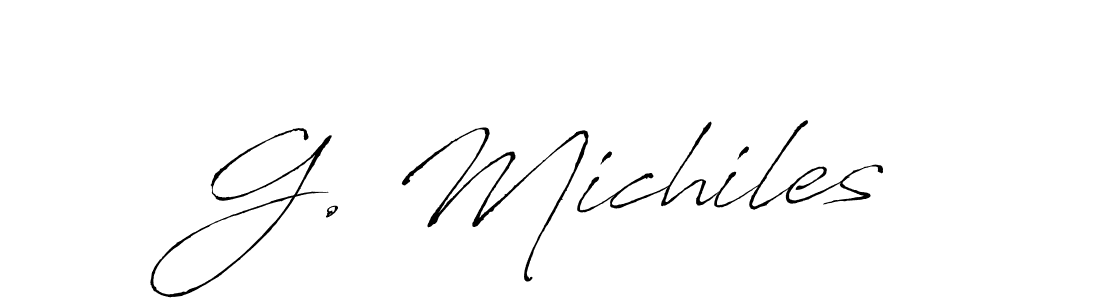 The best way (Antro_Vectra) to make a short signature is to pick only two or three words in your name. The name G. Michiles include a total of six letters. For converting this name. G. Michiles signature style 6 images and pictures png