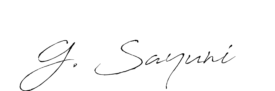 if you are searching for the best signature style for your name G. Sayuni. so please give up your signature search. here we have designed multiple signature styles  using Antro_Vectra. G. Sayuni signature style 6 images and pictures png