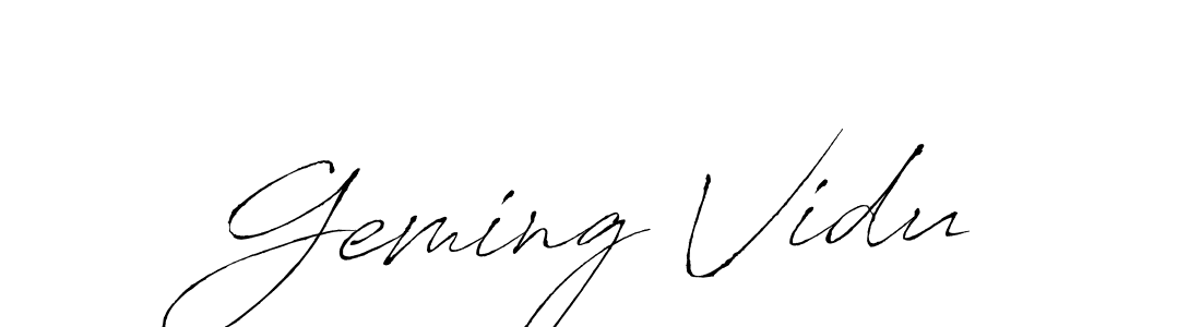 The best way (Antro_Vectra) to make a short signature is to pick only two or three words in your name. The name Geming Vidu include a total of six letters. For converting this name. Geming Vidu signature style 6 images and pictures png