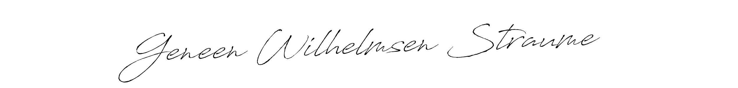 You should practise on your own different ways (Antro_Vectra) to write your name (Geneen Wilhelmsen Straume) in signature. don't let someone else do it for you. Geneen Wilhelmsen Straume signature style 6 images and pictures png