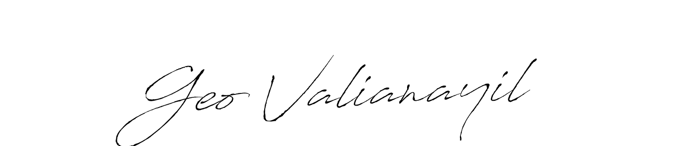 How to make Geo Valianayil name signature. Use Antro_Vectra style for creating short signs online. This is the latest handwritten sign. Geo Valianayil signature style 6 images and pictures png