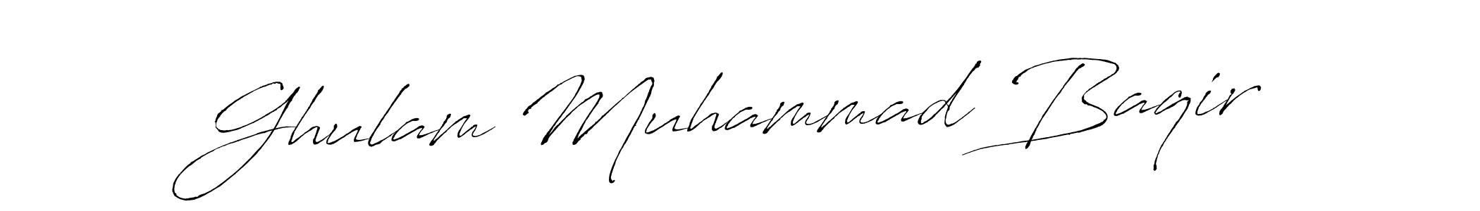 The best way (Antro_Vectra) to make a short signature is to pick only two or three words in your name. The name Ghulam Muhammad Baqir include a total of six letters. For converting this name. Ghulam Muhammad Baqir signature style 6 images and pictures png