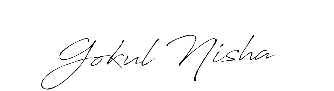 How to make Gokul Nisha name signature. Use Antro_Vectra style for creating short signs online. This is the latest handwritten sign. Gokul Nisha signature style 6 images and pictures png