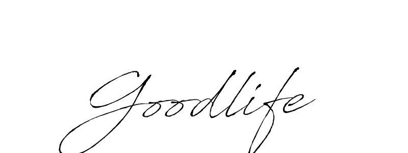 Design your own signature with our free online signature maker. With this signature software, you can create a handwritten (Antro_Vectra) signature for name Goodlife. Goodlife signature style 6 images and pictures png