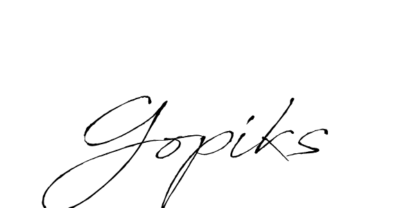 Use a signature maker to create a handwritten signature online. With this signature software, you can design (Antro_Vectra) your own signature for name Gopiks. Gopiks signature style 6 images and pictures png