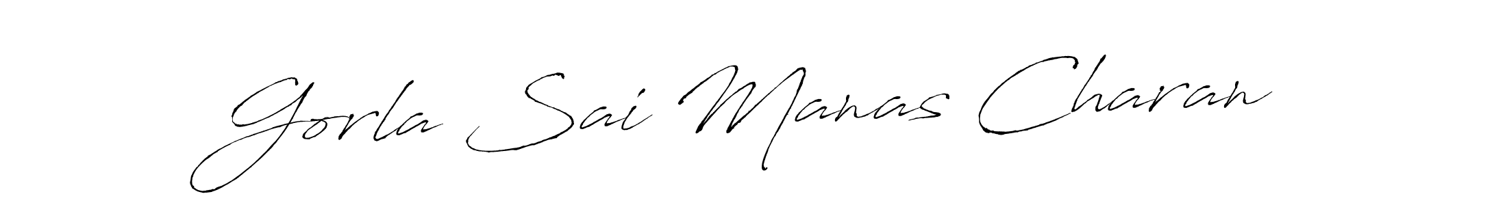 This is the best signature style for the Gorla Sai Manas Charan name. Also you like these signature font (Antro_Vectra). Mix name signature. Gorla Sai Manas Charan signature style 6 images and pictures png