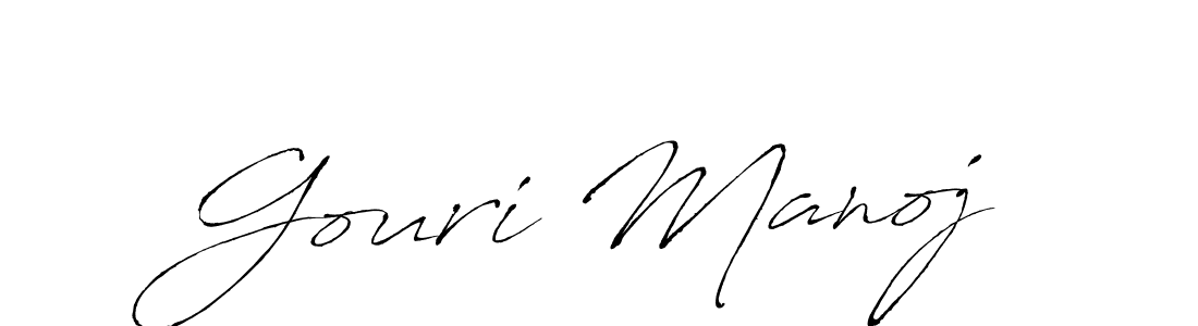 The best way (Antro_Vectra) to make a short signature is to pick only two or three words in your name. The name Gouri Manoj include a total of six letters. For converting this name. Gouri Manoj signature style 6 images and pictures png