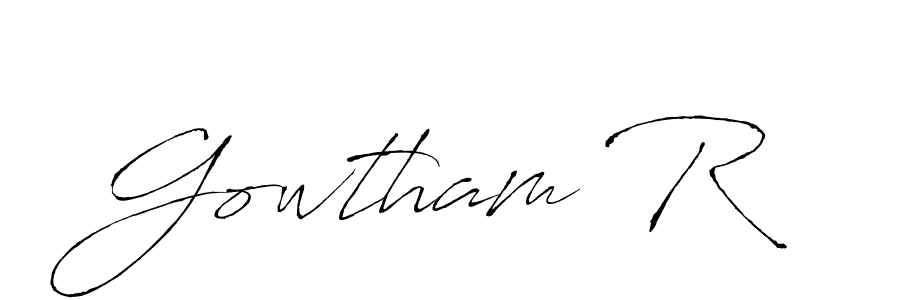 The best way (Antro_Vectra) to make a short signature is to pick only two or three words in your name. The name Gowtham R include a total of six letters. For converting this name. Gowtham R signature style 6 images and pictures png