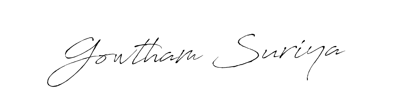 How to make Gowtham Suriya name signature. Use Antro_Vectra style for creating short signs online. This is the latest handwritten sign. Gowtham Suriya signature style 6 images and pictures png