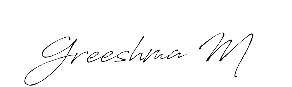 How to make Greeshma M name signature. Use Antro_Vectra style for creating short signs online. This is the latest handwritten sign. Greeshma M signature style 6 images and pictures png