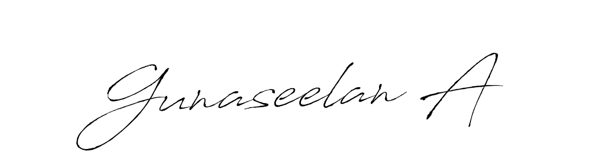 How to make Gunaseelan A name signature. Use Antro_Vectra style for creating short signs online. This is the latest handwritten sign. Gunaseelan A signature style 6 images and pictures png