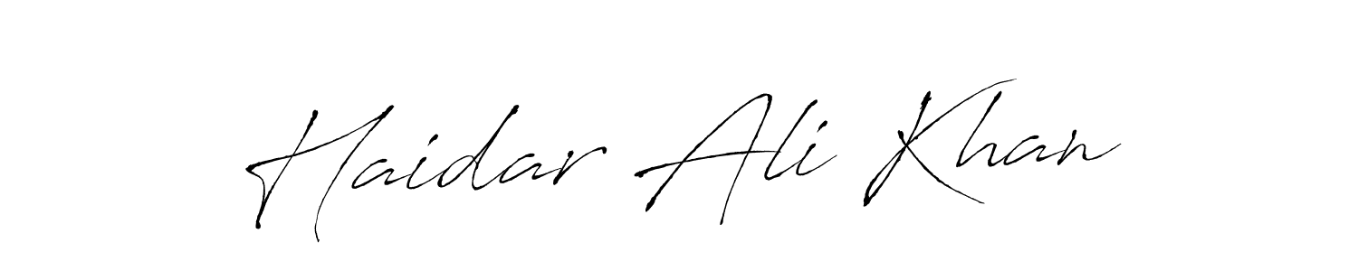 Make a beautiful signature design for name Haidar Ali Khan. With this signature (Antro_Vectra) style, you can create a handwritten signature for free. Haidar Ali Khan signature style 6 images and pictures png