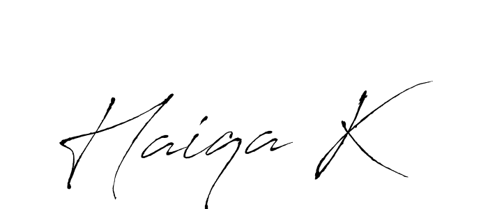 The best way (Antro_Vectra) to make a short signature is to pick only two or three words in your name. The name Haiqa K include a total of six letters. For converting this name. Haiqa K signature style 6 images and pictures png