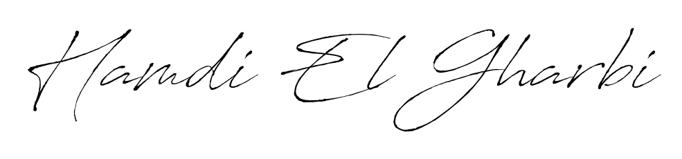 A modern signature idea for name Hamdi El Gharbi using Antro_Vectra font. Clean strokes and elegant curves make it stand out instantly. Hamdi El Gharbi signature style 6 images and pictures png