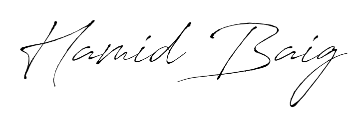 A modern signature idea for name Hamid Baig using Antro_Vectra font. Clean strokes and elegant curves make it stand out instantly. Hamid Baig signature style 6 images and pictures png