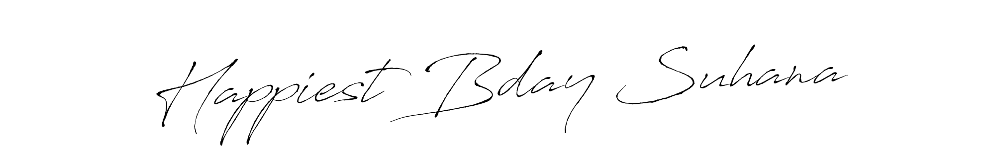 How to make Happiest Bday Suhana name signature. Use Antro_Vectra style for creating short signs online. This is the latest handwritten sign. Happiest Bday Suhana signature style 6 images and pictures png
