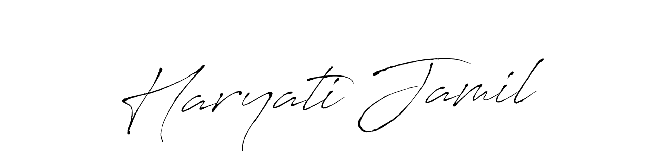 The best way (Antro_Vectra) to make a short signature is to pick only two or three words in your name. The name Haryati Jamil include a total of six letters. For converting this name. Haryati Jamil signature style 6 images and pictures png