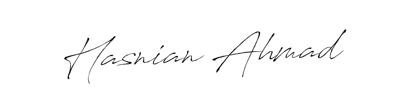 How to make Hasnian Ahmad name signature. Use Antro_Vectra style for creating short signs online. This is the latest handwritten sign. Hasnian Ahmad signature style 6 images and pictures png