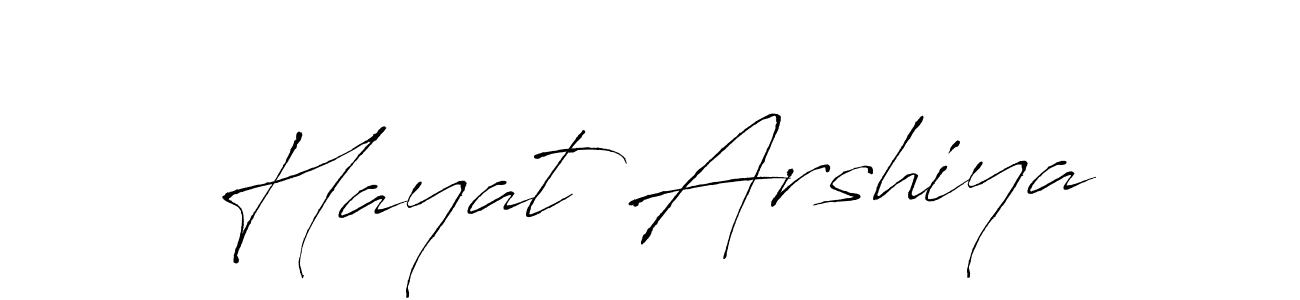 The best way (Antro_Vectra) to make a short signature is to pick only two or three words in your name. The name Hayat Arshiya include a total of six letters. For converting this name. Hayat Arshiya signature style 6 images and pictures png