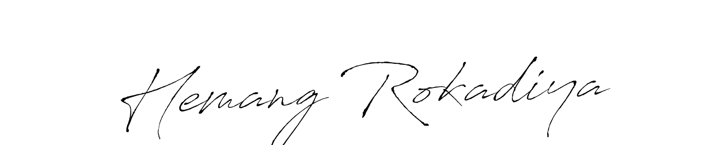 Antro_Vectra is a professional signature style that is perfect for those who want to add a touch of class to their signature. It is also a great choice for those who want to make their signature more unique. Get Hemang Rokadiya name to fancy signature for free. Hemang Rokadiya signature style 6 images and pictures png