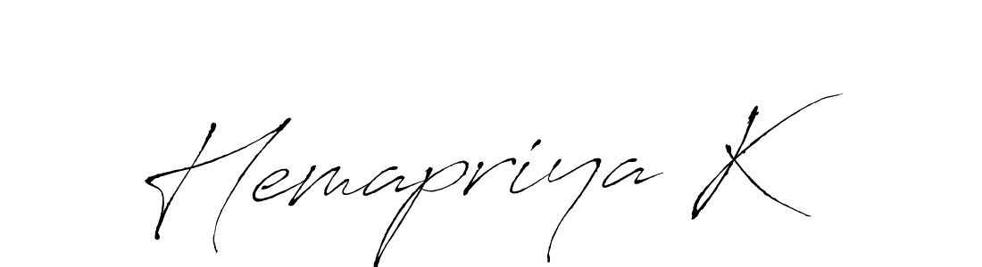 How to make Hemapriya K name signature. Use Antro_Vectra style for creating short signs online. This is the latest handwritten sign. Hemapriya K signature style 6 images and pictures png