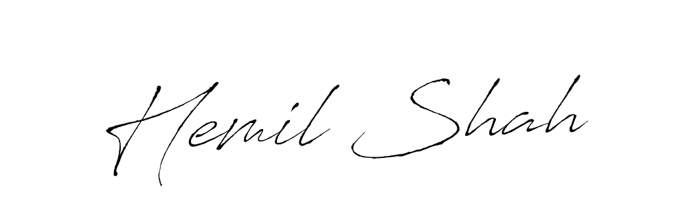 Make a beautiful signature design for name Hemil Shah. With this signature (Antro_Vectra) style, you can create a handwritten signature for free. Hemil Shah signature style 6 images and pictures png