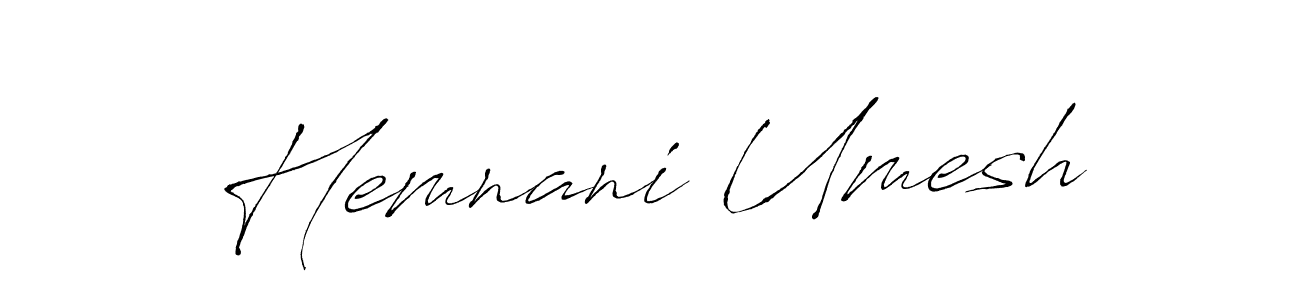 The best way (Antro_Vectra) to make a short signature is to pick only two or three words in your name. The name Hemnani Umesh include a total of six letters. For converting this name. Hemnani Umesh signature style 6 images and pictures png