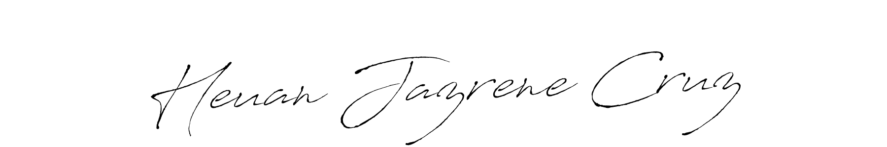 The best way (Antro_Vectra) to make a short signature is to pick only two or three words in your name. The name Heuan Jazrene Cruz include a total of six letters. For converting this name. Heuan Jazrene Cruz signature style 6 images and pictures png