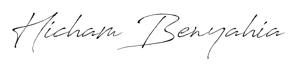 A modern signature idea for name Hicham Benyahia using Antro_Vectra font. Clean strokes and elegant curves make it stand out instantly. Hicham Benyahia signature style 6 images and pictures png