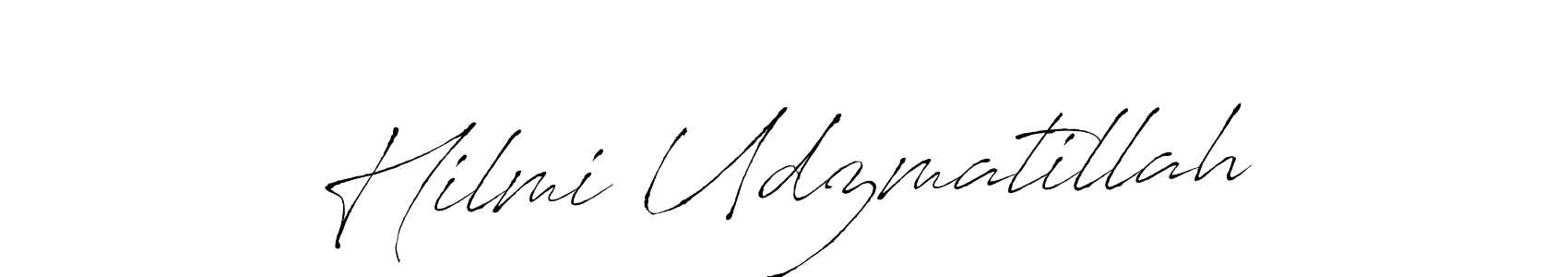 The best way (Antro_Vectra) to make a short signature is to pick only two or three words in your name. The name Hilmi Udzmatillah include a total of six letters. For converting this name. Hilmi Udzmatillah signature style 6 images and pictures png