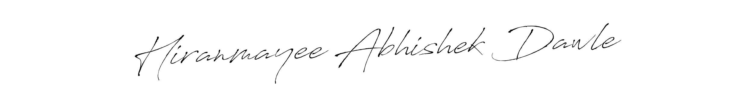 The best way (Antro_Vectra) to make a short signature is to pick only two or three words in your name. The name Hiranmayee Abhishek Dawle include a total of six letters. For converting this name. Hiranmayee Abhishek Dawle signature style 6 images and pictures png