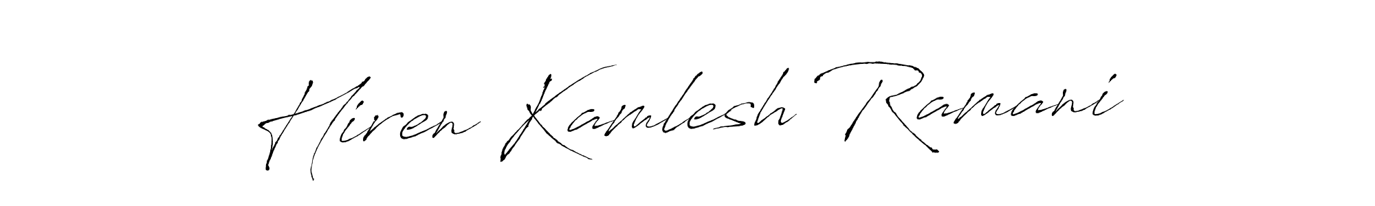 How to make Hiren Kamlesh Ramani name signature. Use Antro_Vectra style for creating short signs online. This is the latest handwritten sign. Hiren Kamlesh Ramani signature style 6 images and pictures png