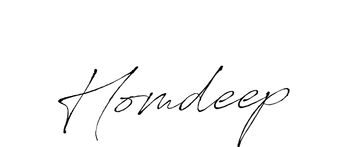 Use a signature maker to create a handwritten signature online. With this signature software, you can design (Antro_Vectra) your own signature for name Homdeep. Homdeep signature style 6 images and pictures png