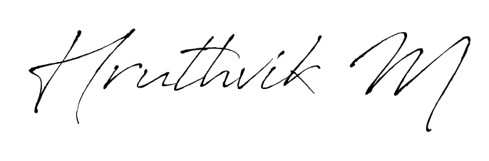 Explore multiple handwriting variations for Hruthvik M including this stunning Antro_Vectra design. Free to use across all platforms. Hruthvik M signature style 6 images and pictures png