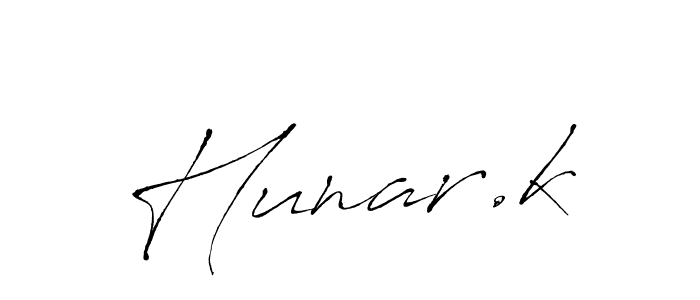 Create a beautiful signature design for name Hunar.k. With this signature (Antro_Vectra) fonts, you can make a handwritten signature for free. Hunar.k signature style 6 images and pictures png