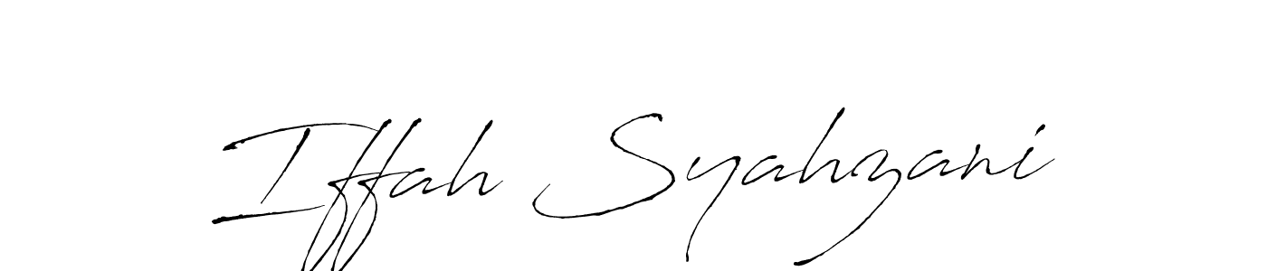 The best way (Antro_Vectra) to make a short signature is to pick only two or three words in your name. The name Iffah Syahzani include a total of six letters. For converting this name. Iffah Syahzani signature style 6 images and pictures png