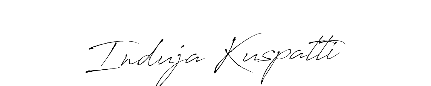 How to make Induja Kuspatti name signature. Use Antro_Vectra style for creating short signs online. This is the latest handwritten sign. Induja Kuspatti signature style 6 images and pictures png