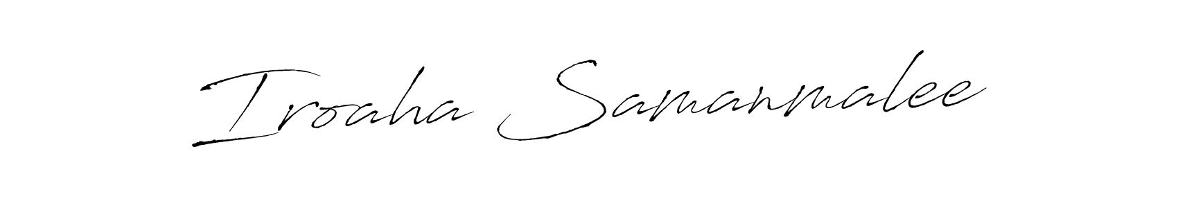 The best way (Antro_Vectra) to make a short signature is to pick only two or three words in your name. The name Iroaha Samanmalee include a total of six letters. For converting this name. Iroaha Samanmalee signature style 6 images and pictures png